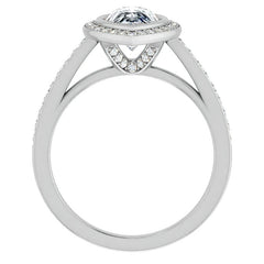 Pear Moissanite Bezel Set Halo Style Engagement Ring