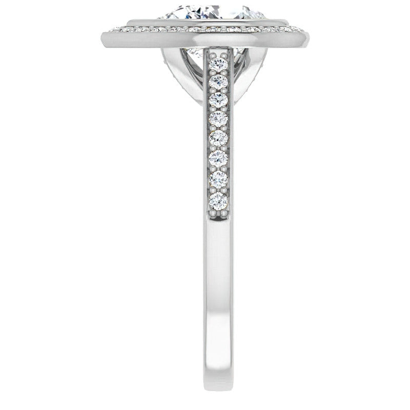 Pear Moissanite Bezel Set Halo Style Engagement Ring