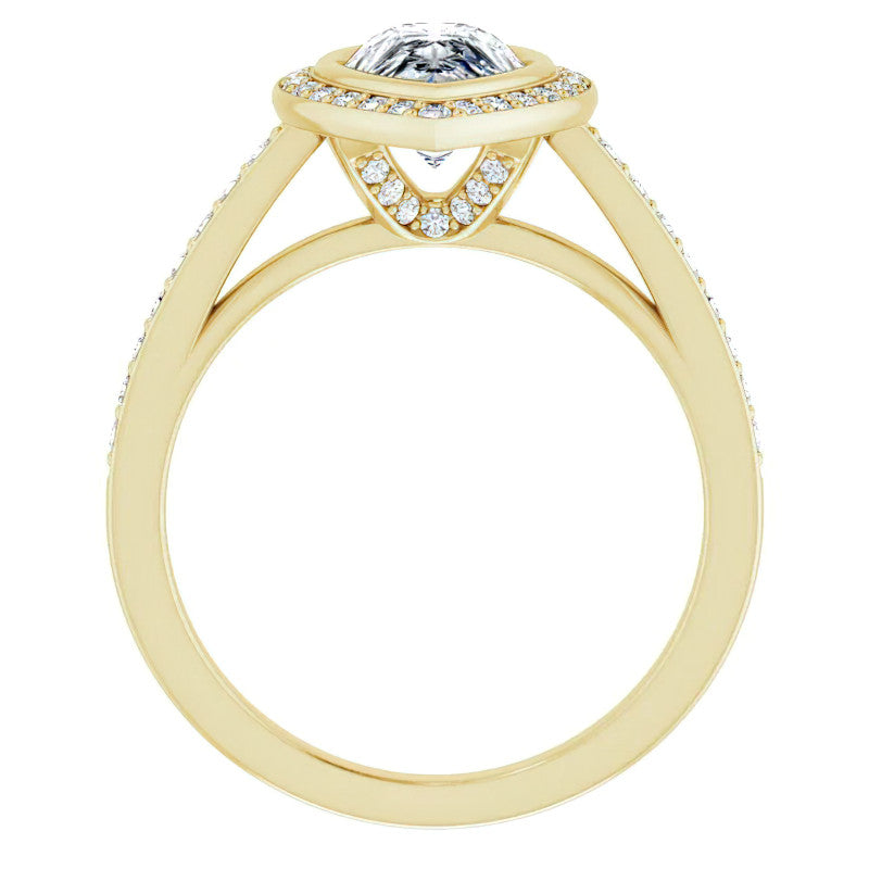 Pear Moissanite Bezel Set Halo Style Engagement Ring
