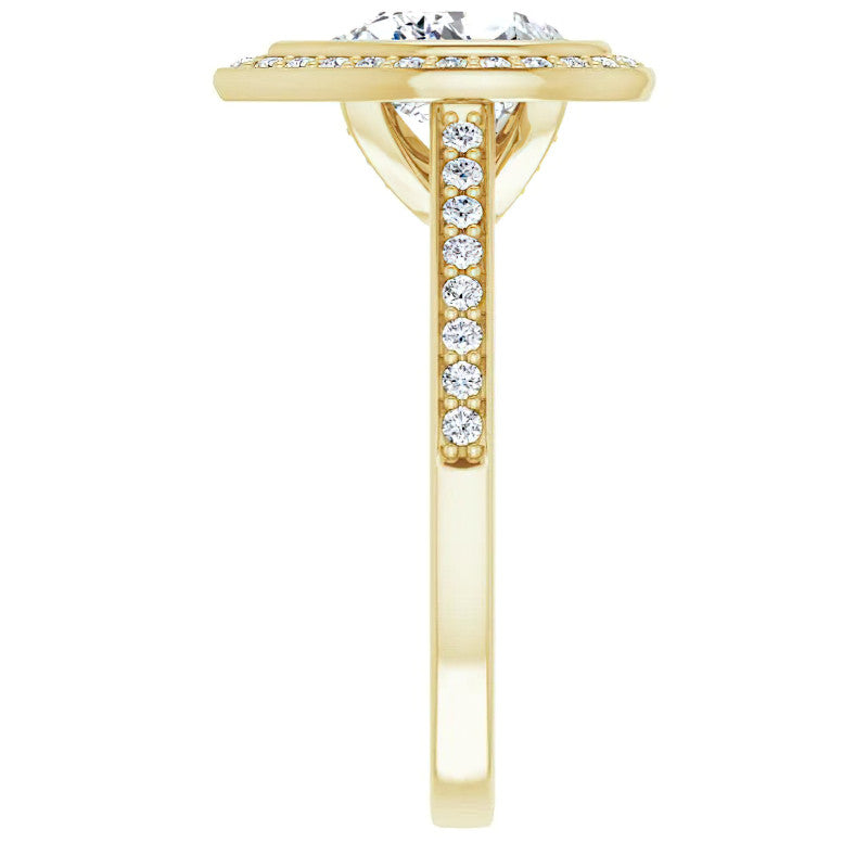 Pear Moissanite Bezel Set Halo Style Engagement Ring