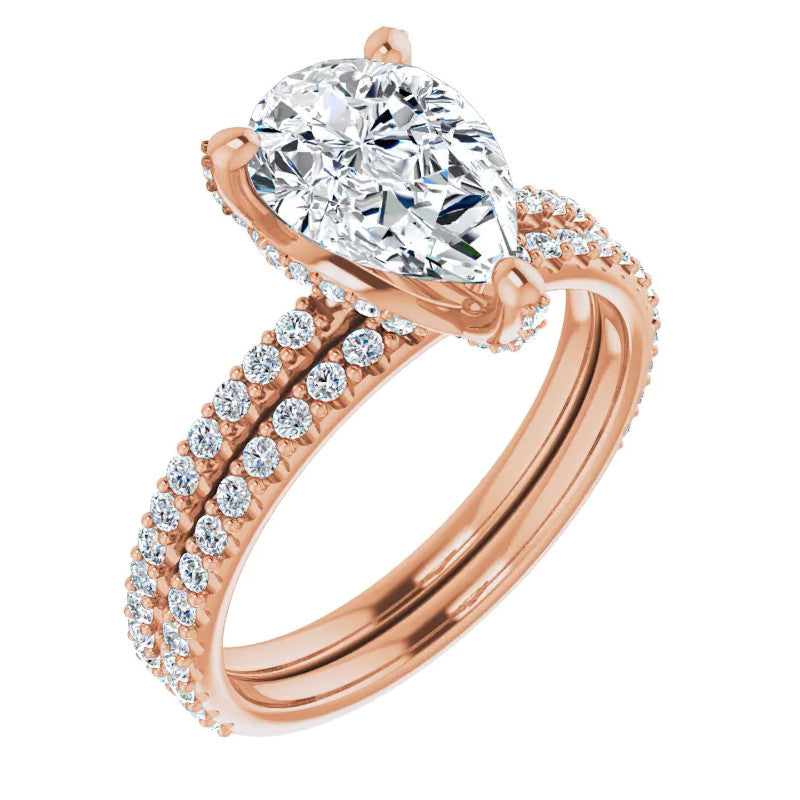 Pear Cut Moissanite & Diamond Engagement Ring