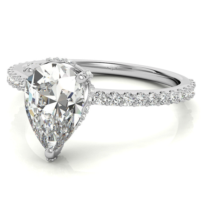Pear Cut Moissanite & Diamond Engagement Ring