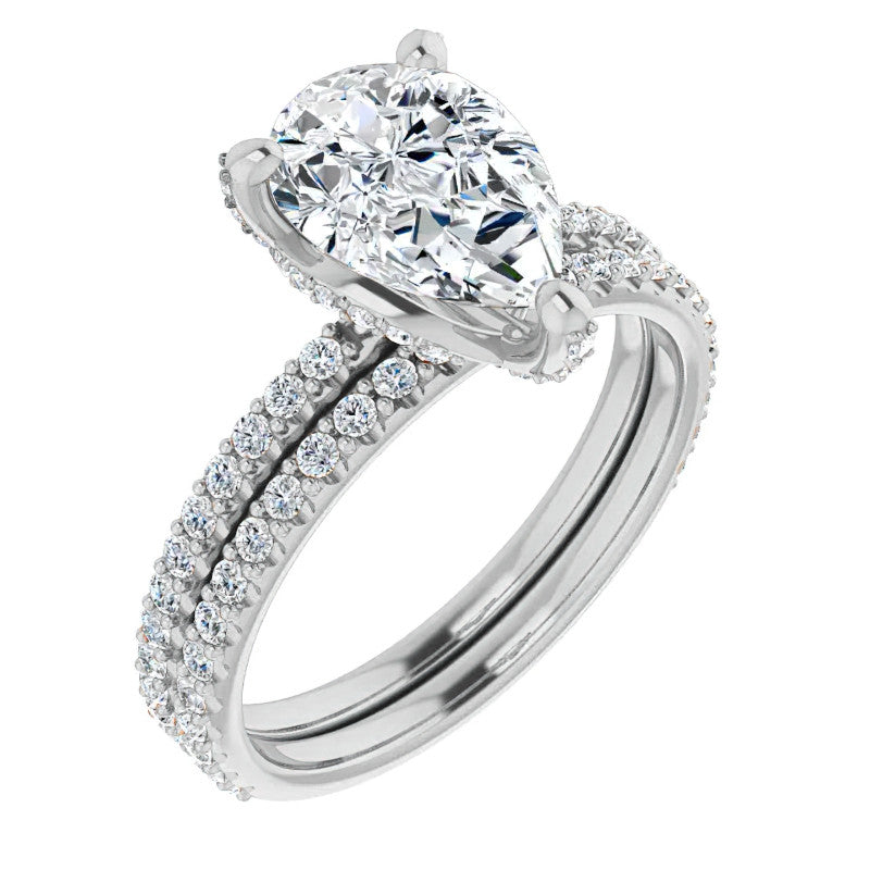 Pear Cut Moissanite & Diamond Engagement Ring