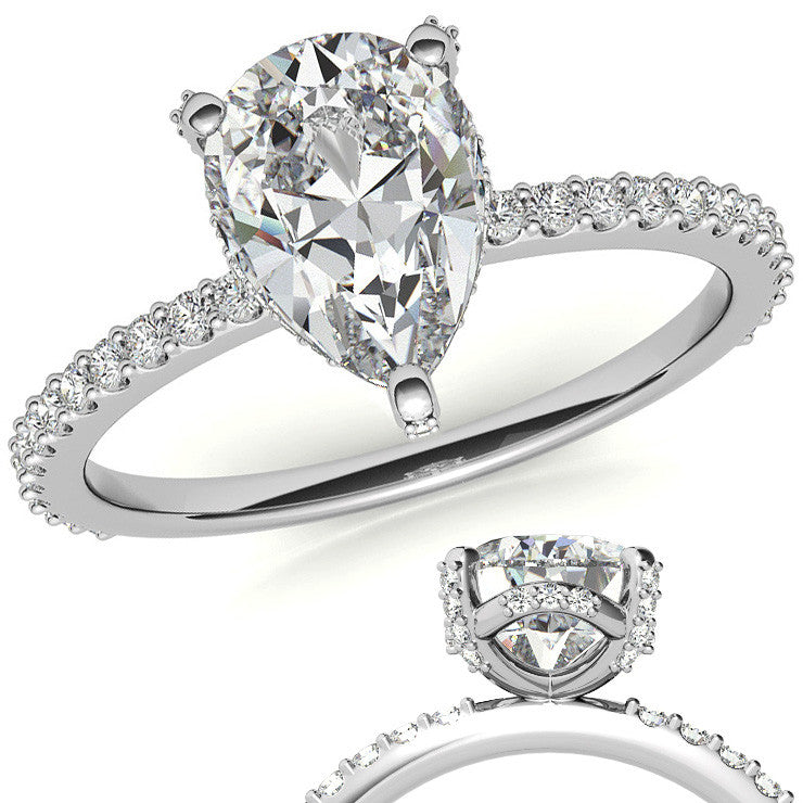 Pear Cut Moissanite & Diamond Engagement Ring