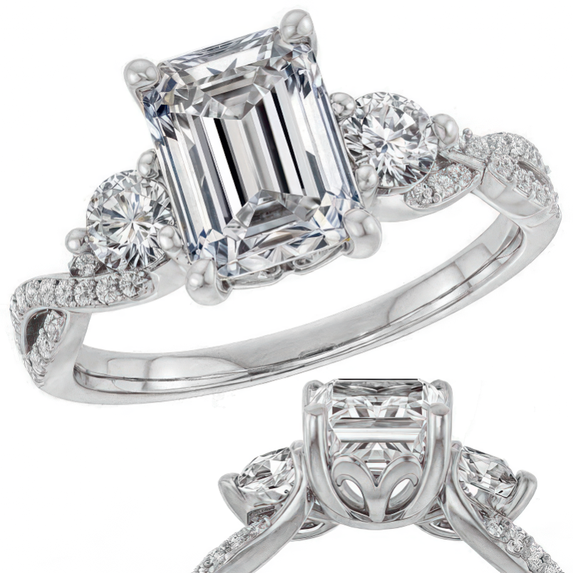 Emerald / Radiant Infinity Style Engagement Ring