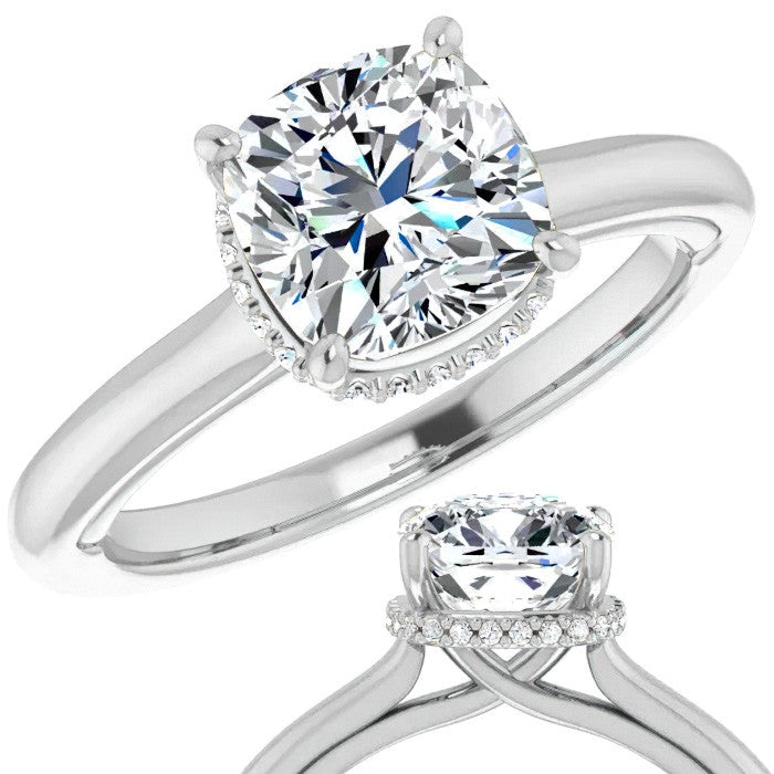 Cushion cut Moissanite Cathedral Solitaire Ring