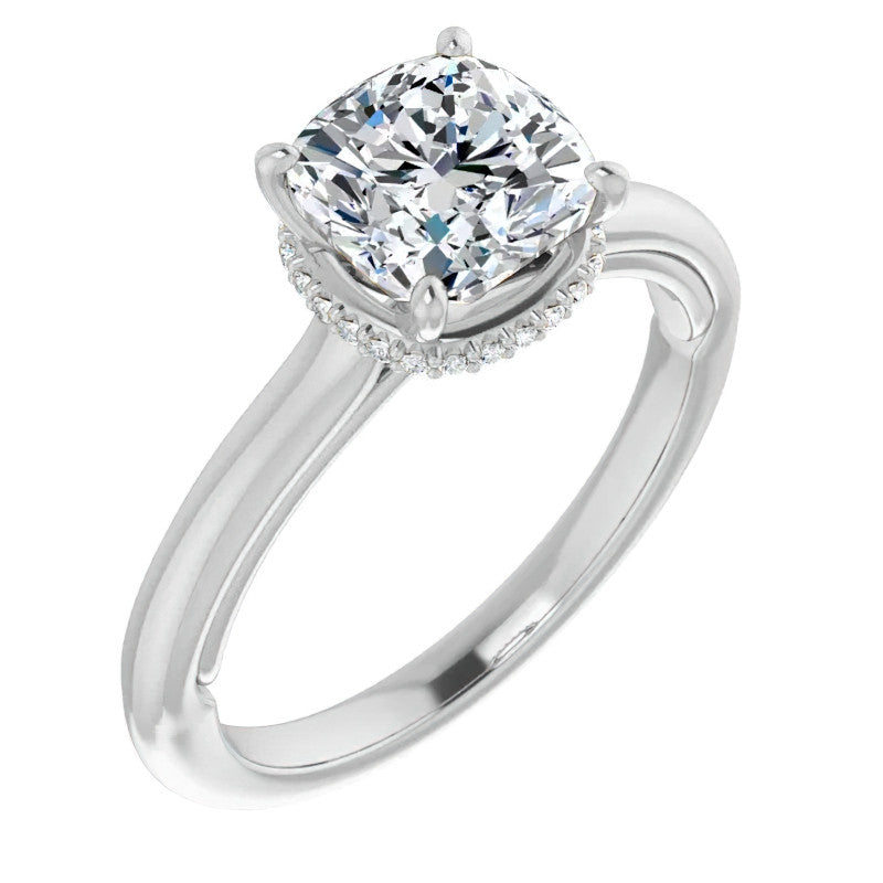 Cushion cut Moissanite Cathedral Solitaire Ring