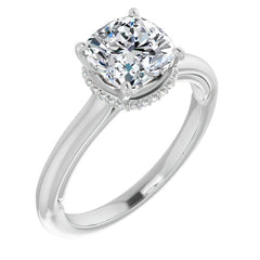 Cushion cut Moissanite Cathedral Solitaire Ring