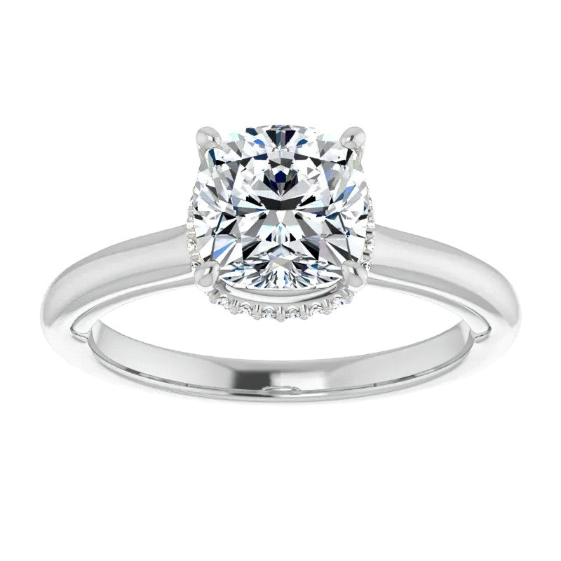 Cushion cut Moissanite Cathedral Solitaire Ring
