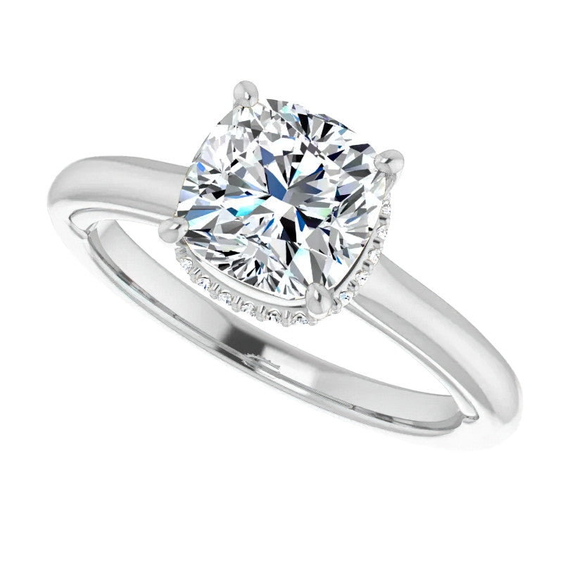 Cushion cut Moissanite Cathedral Solitaire Ring