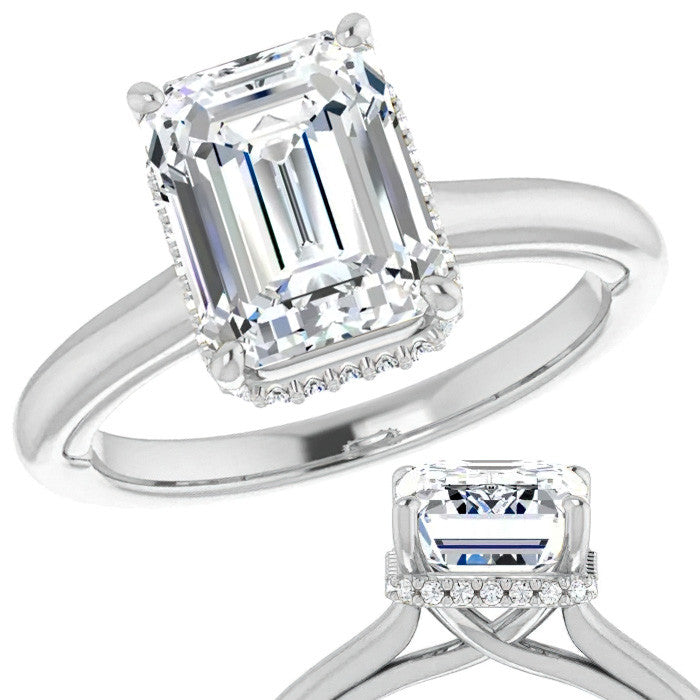 Emerald / Radiant cut Cathedral Solitaire Ring