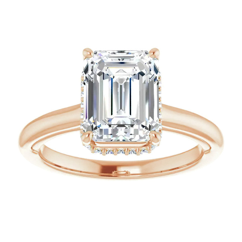 Emerald / Radiant cut Cathedral Solitaire Ring