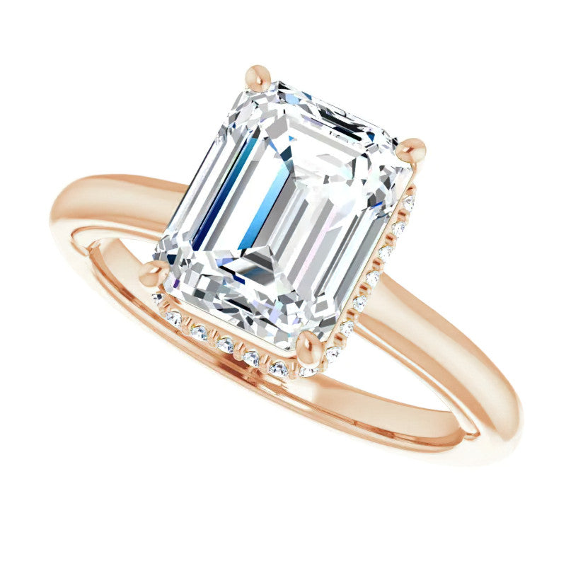 Emerald / Radiant cut Cathedral Solitaire Ring