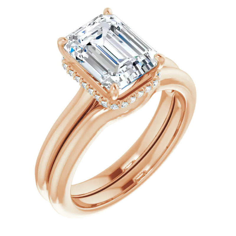 Emerald / Radiant cut Cathedral Solitaire Ring