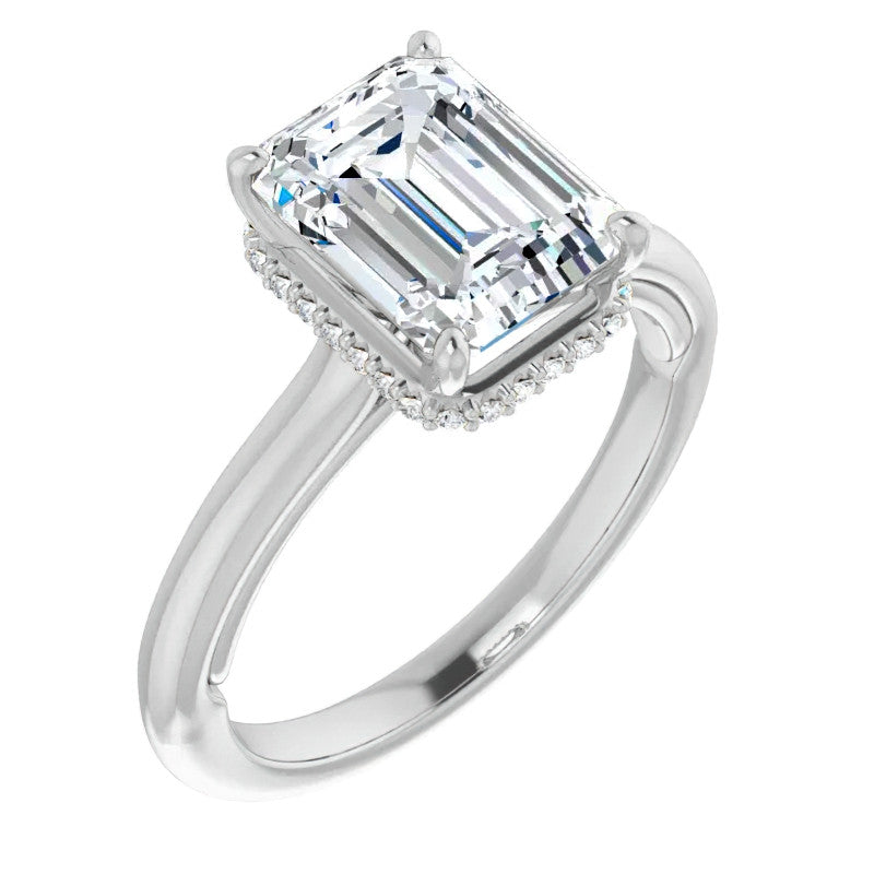 Emerald / Radiant cut Cathedral Solitaire Ring