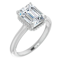 Emerald / Radiant cut Cathedral Solitaire Ring