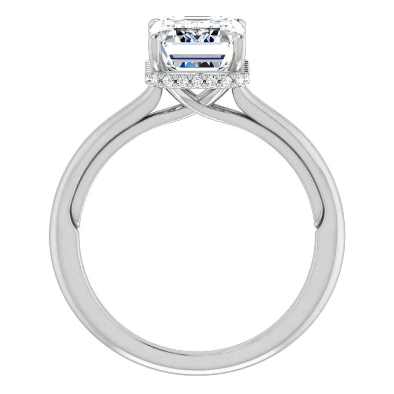 Emerald / Radiant cut Cathedral Solitaire Ring