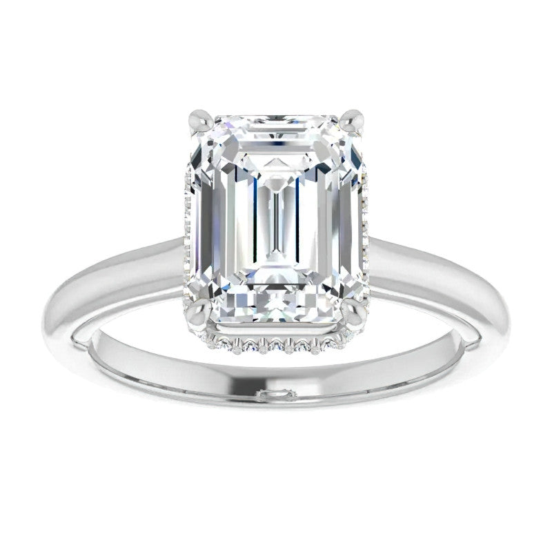 Emerald / Radiant cut Cathedral Solitaire Ring