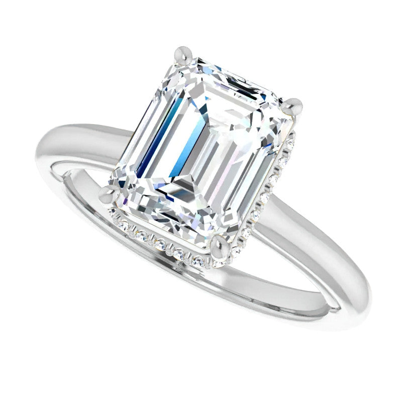 Emerald / Radiant cut Cathedral Solitaire Ring