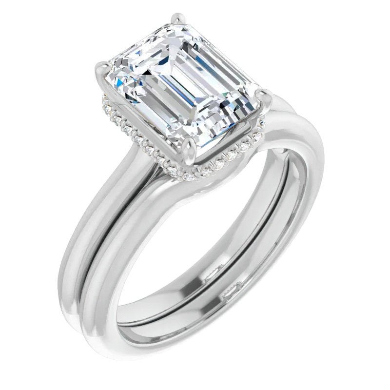 Emerald / Radiant cut Cathedral Solitaire Ring