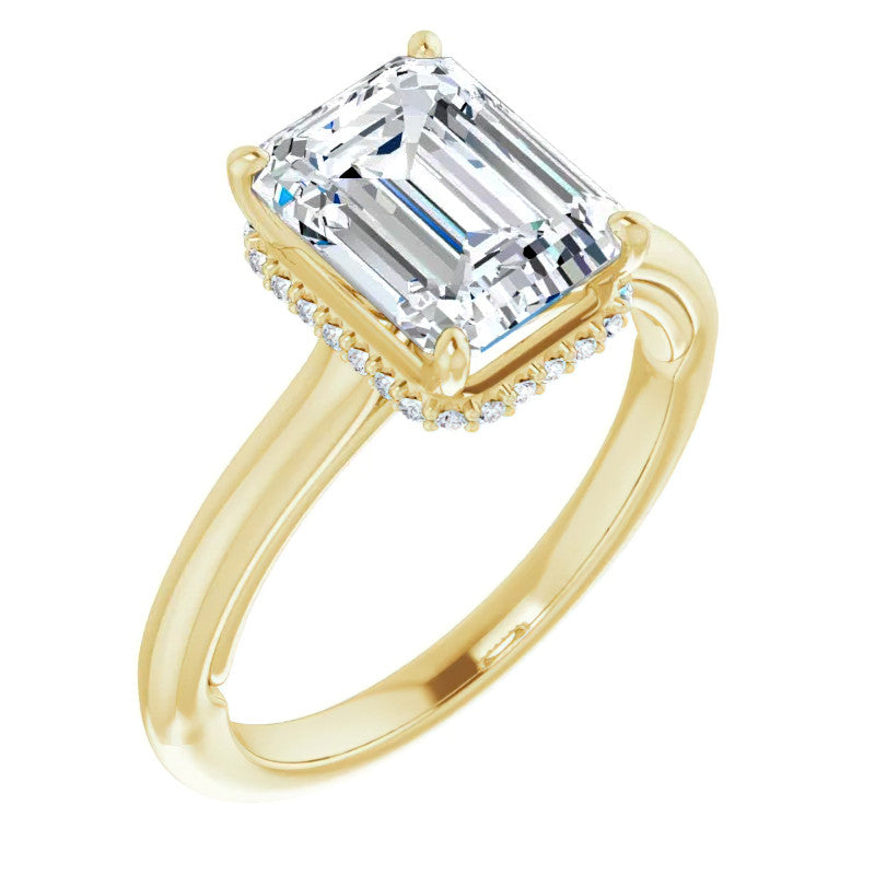 Emerald / Radiant cut Cathedral Solitaire Ring