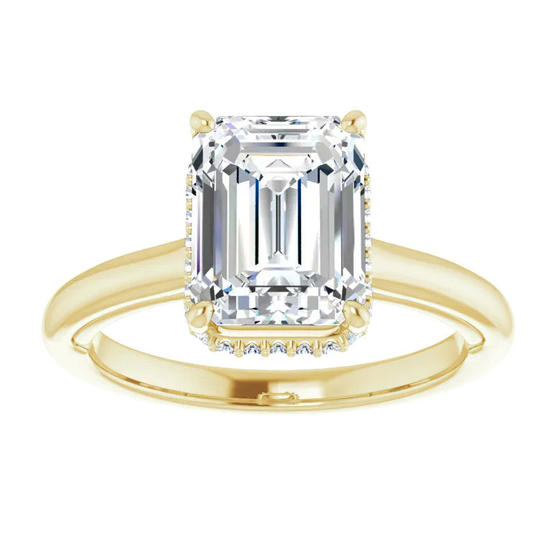 Emerald / Radiant cut Cathedral Solitaire Ring