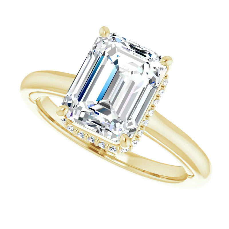 Emerald / Radiant cut Cathedral Solitaire Ring