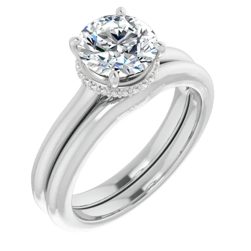 Round Brilliant Moissanite Cathedral Solitaire Ring