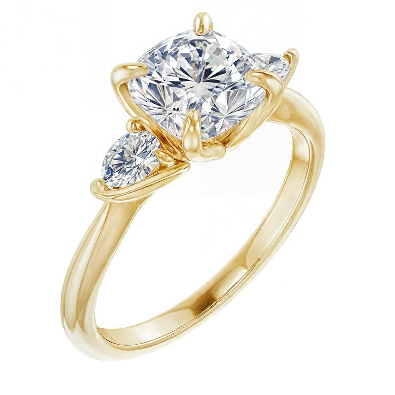 Cushion and Pear Moissanite Engagement Ring