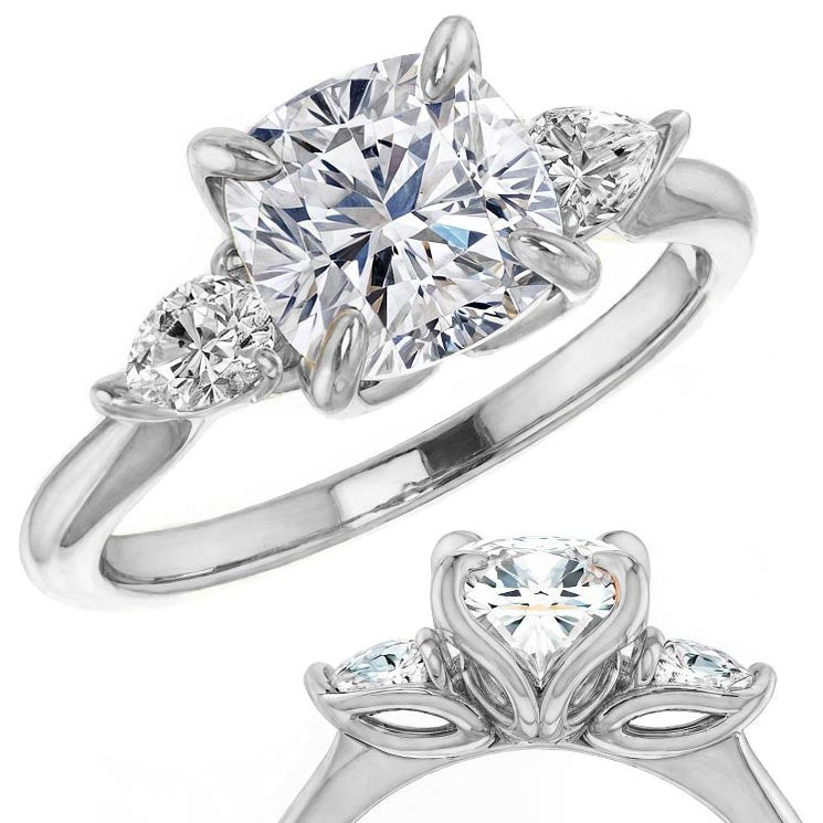 Cushion and Pear Moissanite Engagement Ring