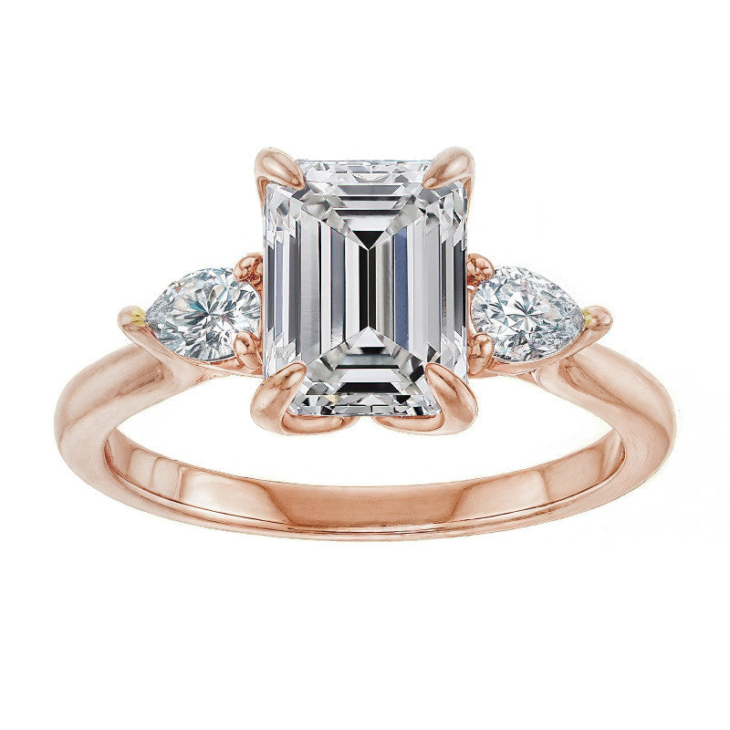 Emerald / Radiant and Pear Moissanite Engagement Ring