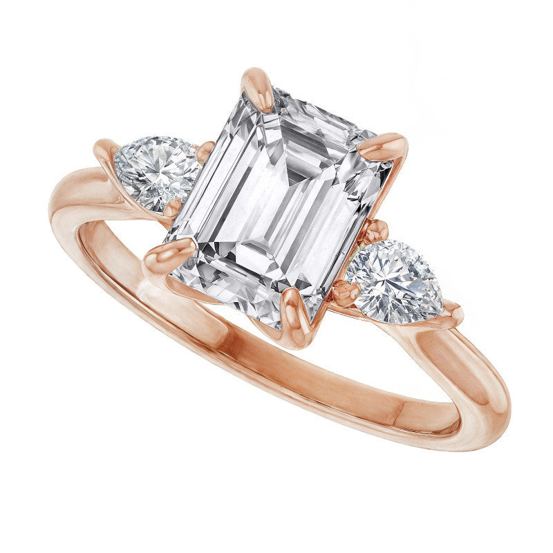 Emerald / Radiant and Pear Moissanite Engagement Ring