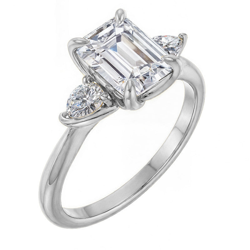 Emerald / Radiant and Pear Moissanite Engagement Ring