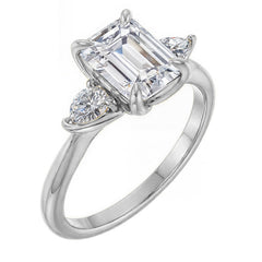 Emerald / Radiant and Pear Moissanite Engagement Ring