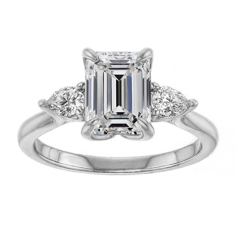 Emerald / Radiant and Pear Moissanite Engagement Ring