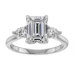 Emerald / Radiant and Pear Moissanite Engagement Ring