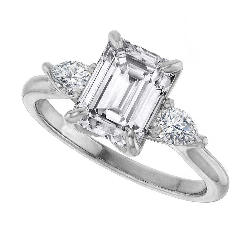 Emerald / Radiant and Pear Moissanite Engagement Ring