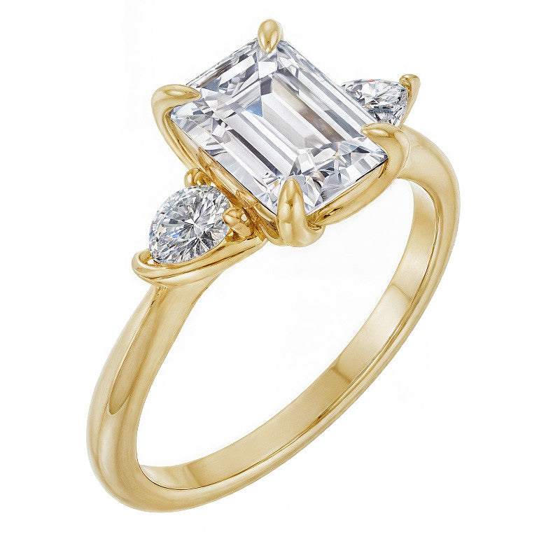 Emerald / Radiant and Pear Moissanite Engagement Ring
