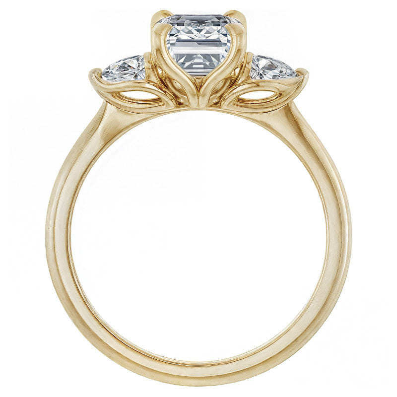 Emerald / Radiant and Pear Moissanite Engagement Ring