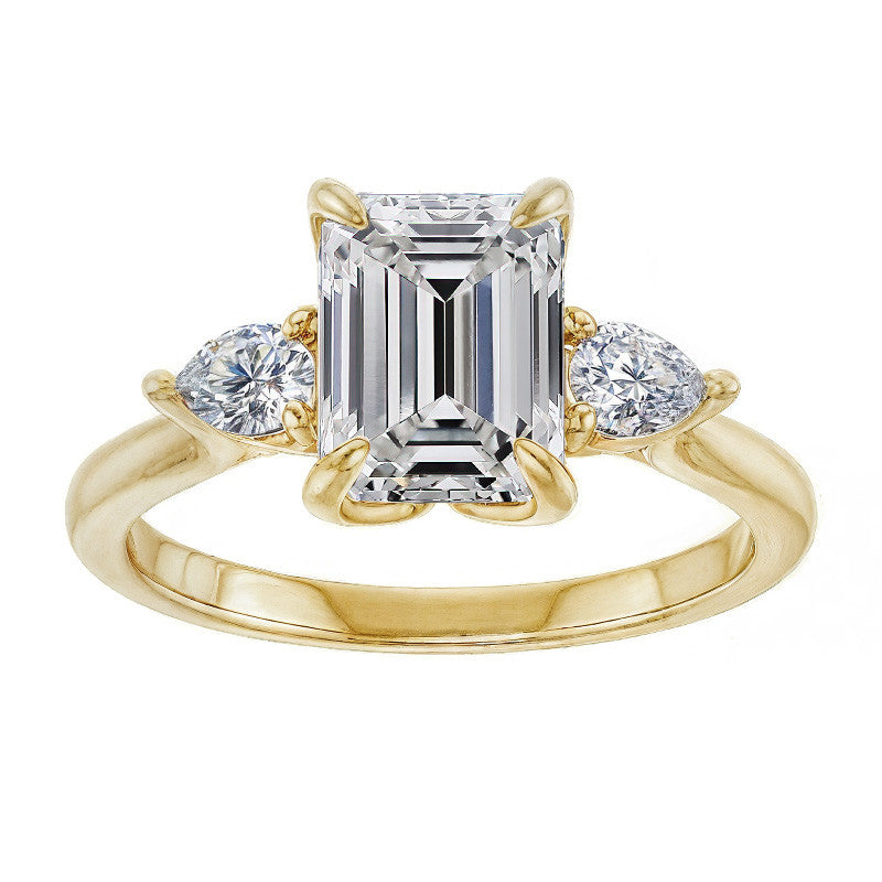 Emerald / Radiant and Pear Moissanite Engagement Ring