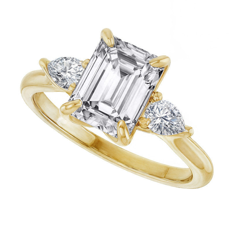Emerald / Radiant and Pear Moissanite Engagement Ring