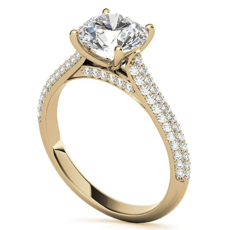 Round Brilliant Pave Cathedral Engagement Ring
