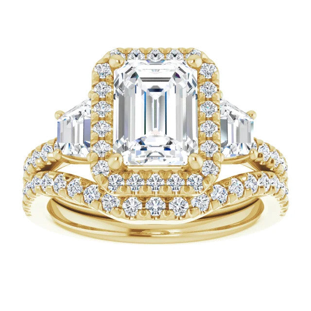 Emerald / Radiant Three Stone style Engagement Ring