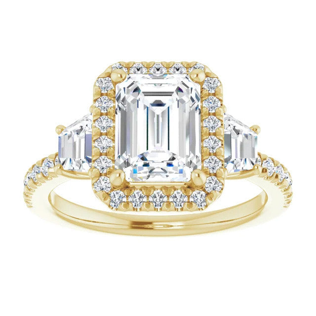 Emerald / Radiant Three Stone style Engagement Ring
