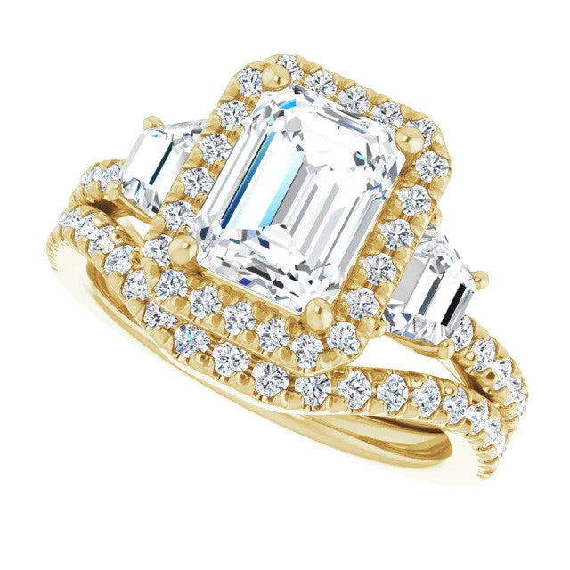 Emerald / Radiant Three Stone style Engagement Ring