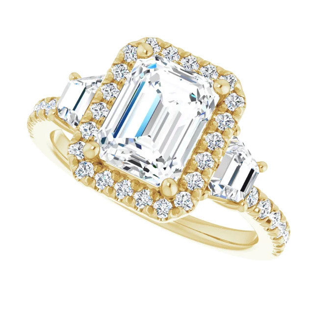 Emerald / Radiant Three Stone style Engagement Ring