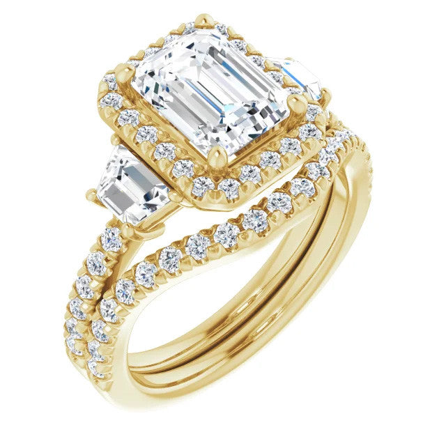 Emerald / Radiant Three Stone style Engagement Ring