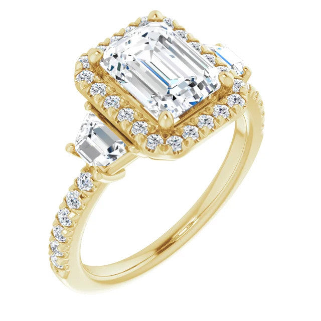 Emerald / Radiant Three Stone style Engagement Ring