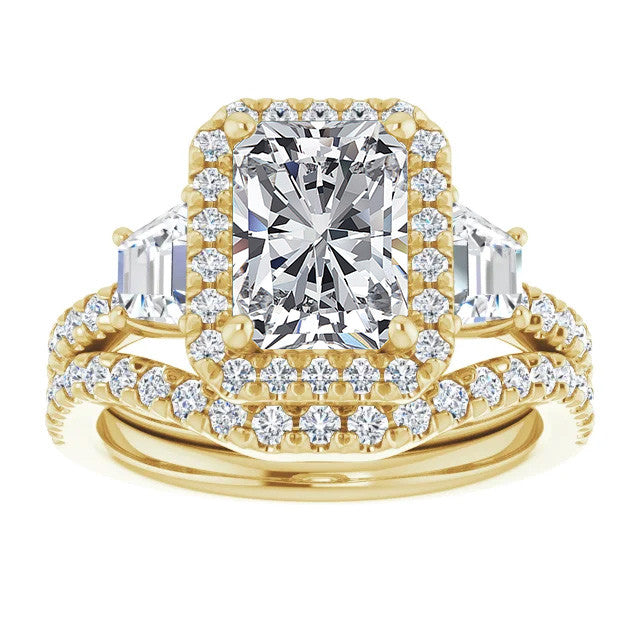 Emerald / Radiant Three Stone style Engagement Ring