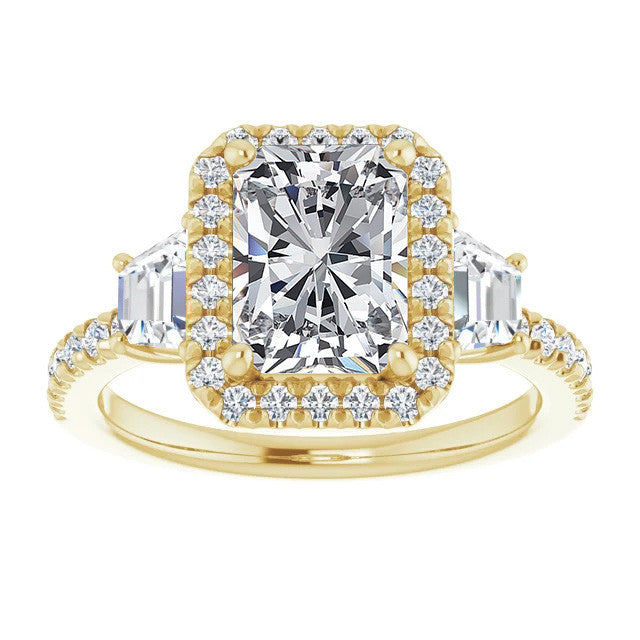 Emerald / Radiant Three Stone style Engagement Ring